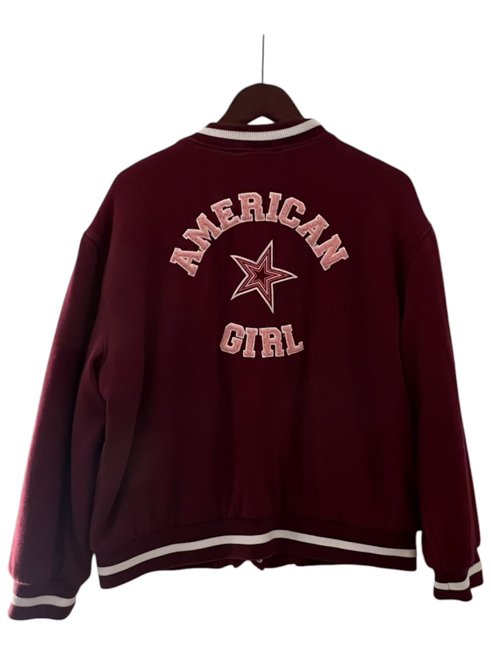 Posh Peanut | American Girl Embroidered Burgundy Varsity Jacket